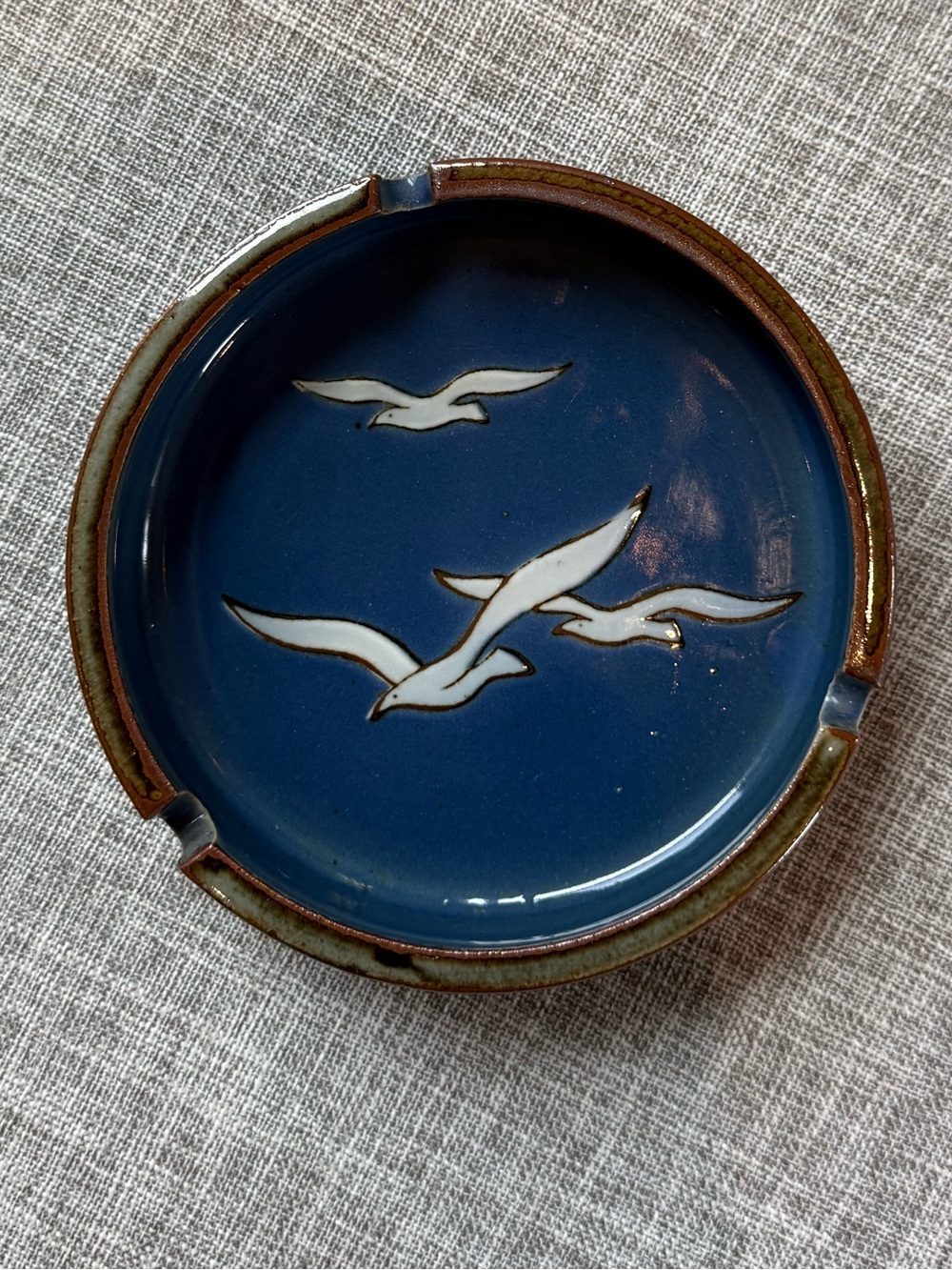 Vintage Otagiri Blue Ceramic Seagull Decorative Ashtray
